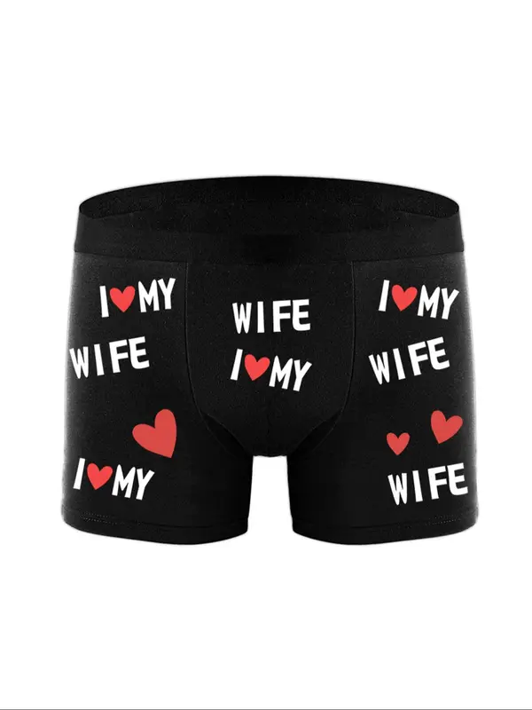 Men's Letter & Heart Print Boxer Brief, Soft Comfy Breathable Underwear for Daily Wear, Casual Men's Underwear for All Seasons 7