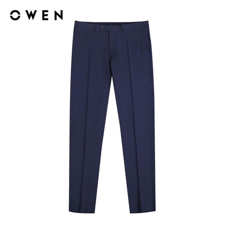 OWEN - Quần tây Nam Slim Fit QS231755 màu Xanh vừa chất liệu Nano Hoạ tiết Trơn Menswear