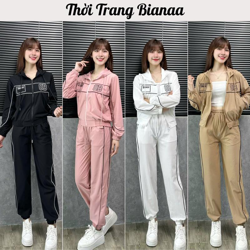 [ Gió Lụa ] Set Bộ Gió OB Bianaa Áo Khoác Gió Có Mũ Kèm Quần Bo Gấu Trẻ Trung Năng Độc Phù Hợp Đi Chơi Đi Làm Women Top set