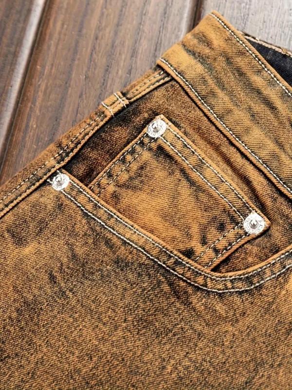 Men's Colorblock Denim Jeans, Regular Fit Casual Comfy Fashion Jeans for Daily Wear, Men's Bottoms for All Seasons, Cotton 2