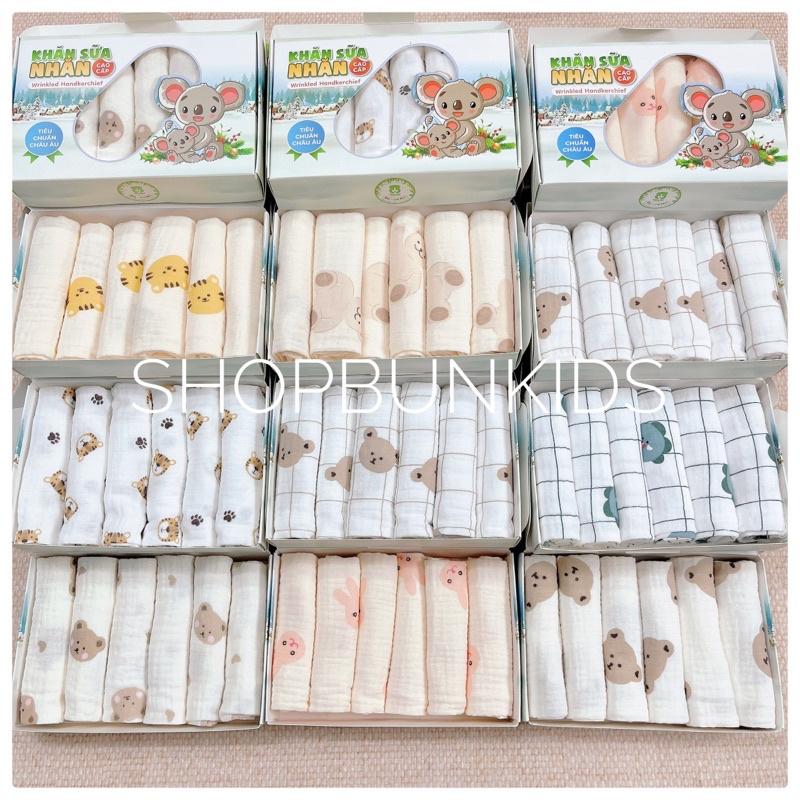 Hộp 6 Khăn Sữa Xô Muslin Mipbi Khăn sữa Nhăn Mipbi cao cấp 30*30cm vải xô Muslin mềm 2 lớp KSN