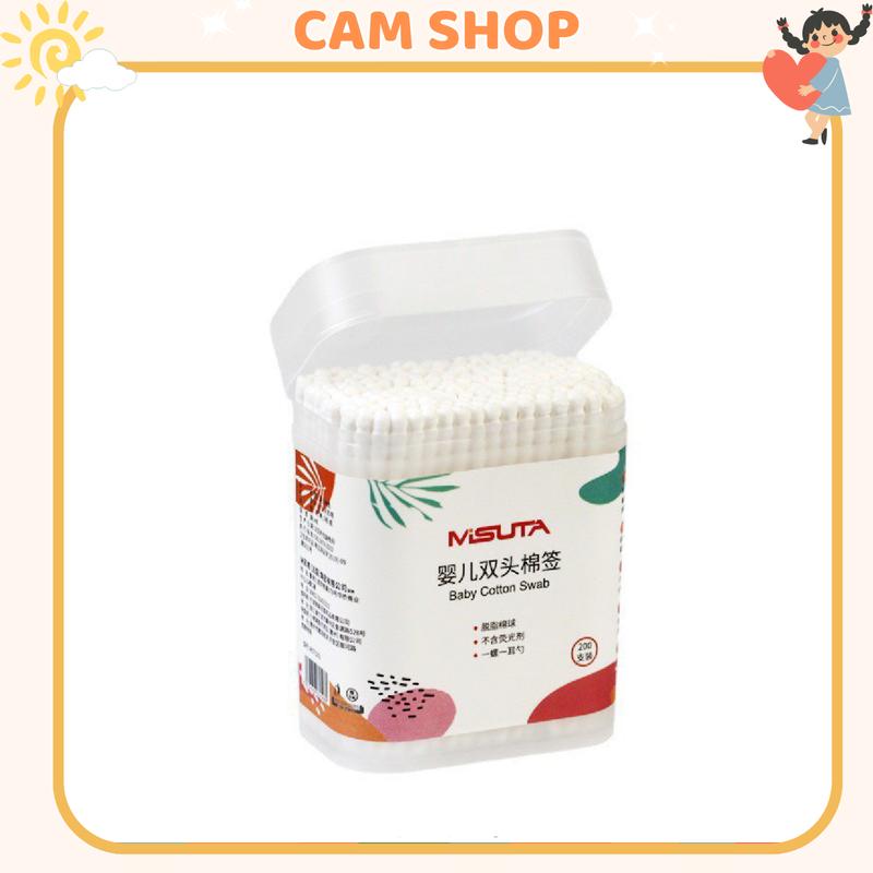Tăm bông Misuta cho trẻ em kháng khuẩn ( hộp 200 - 400 que lõi giấy) cho bé sơ sinh ngoáy tai, mũi