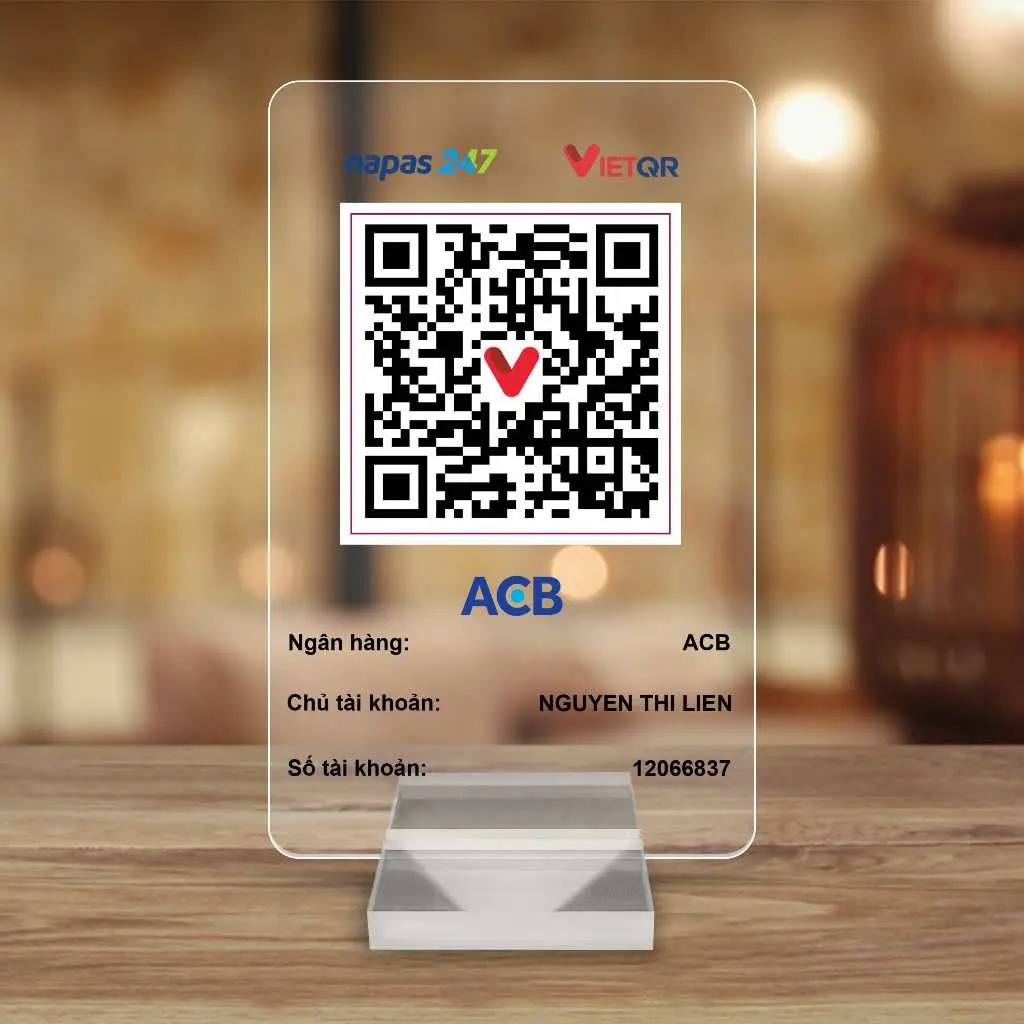 Bảng mã quét QR đứng để bàn in thông tin ngân hàng theo yêu cầu