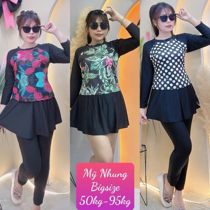 Đồ Bơi Bigsize Nữ 50-95kg—Em Thiết Kế Quần Dài Ống Ôm,Thêm Lớp Váy Bên Ngoài Che Khuyết Điểm,Áo Tay Dài Che Nắng  Đi Biển Về Ko Bị Đen Nha,Chất Thun Poly Co Giãn Mạnh