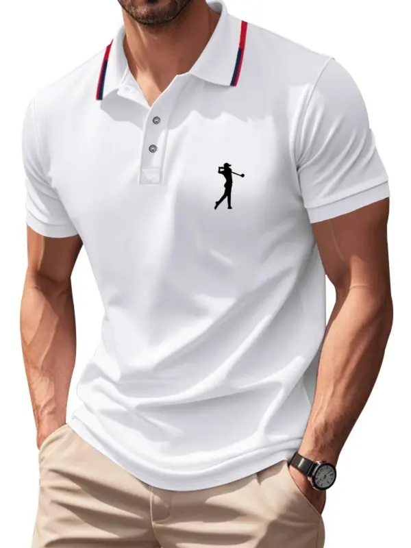 Men's Cartoon Print Mock Neck Polo Shirt, Regular Fit Casual Short Sleeve Top for Summer, Fashion Men's Clothes for Daily Wear, Tropical 8