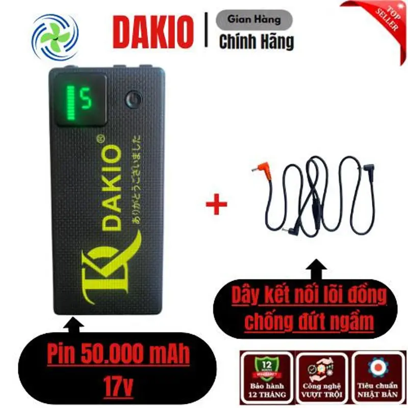 (BẢO HÀNH 1 NĂM) Bộ Phụ Kiện Áo Điều Hòa Nhật Bản DAKIO Pin 50,000mAh, quạt 17V công suất mạnh kèm sạc,dây DC chống đứt 3