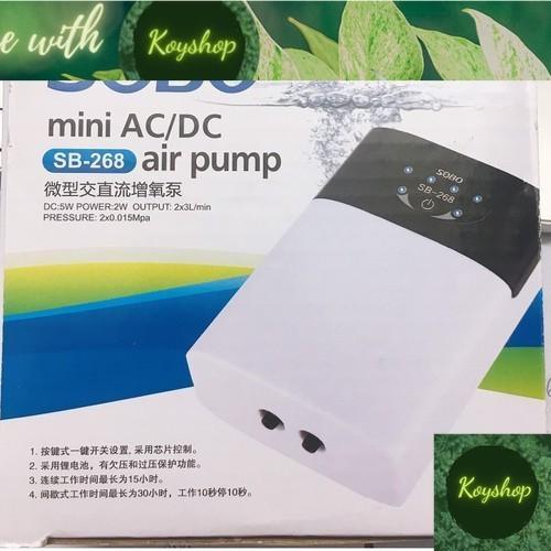 Máy thổi oxy tích điện 2 vòi ĐỀ PHÒNG CÚP ĐIỆN hiệu SOBO SB-268 thích hợp cho hồ cá cảnh