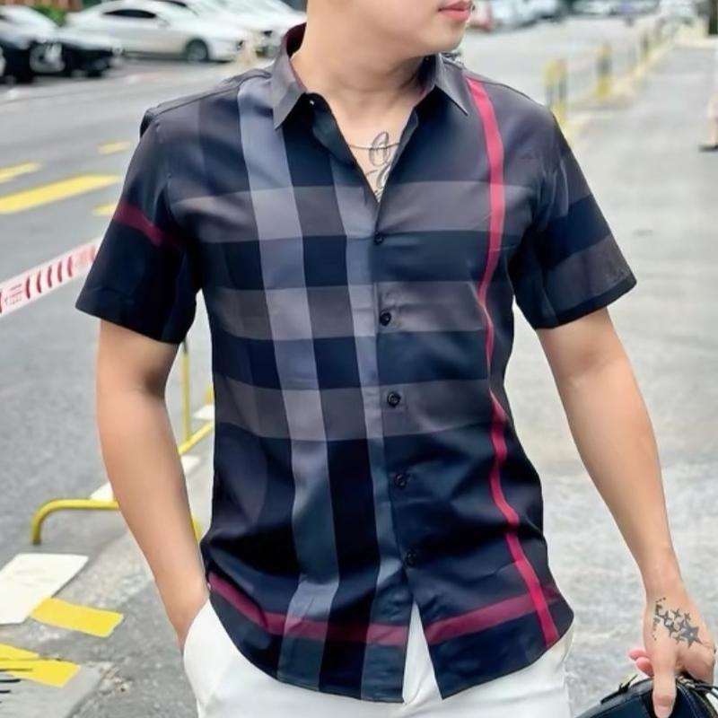 Áo sơ mi nam nữ tay ngắn phối họa tiết kẽ sọc nổi  chất vải thoáng mát co giãn đẹp Menswear Top