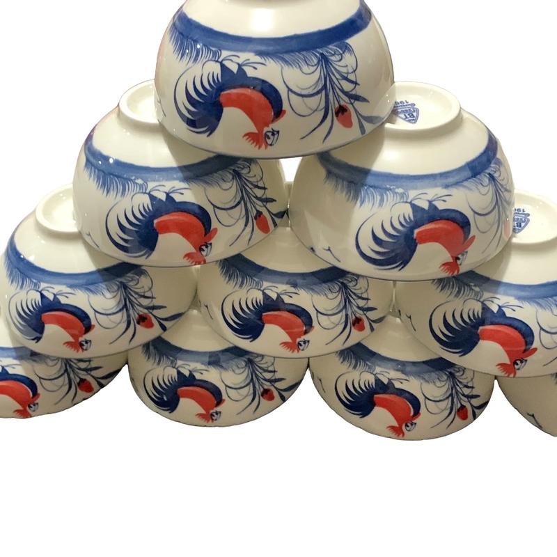 20 cái chén gốm sứ, mẫu bông con gà trống