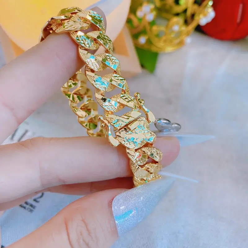 Lắc tay xích nam nữ khoá hộp dập 18k cao cấp 6