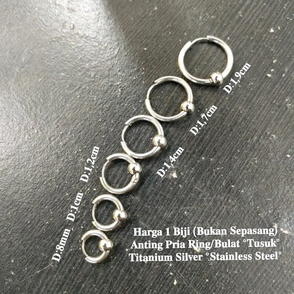 Anting ring pria kombinasi bulat stainless steel