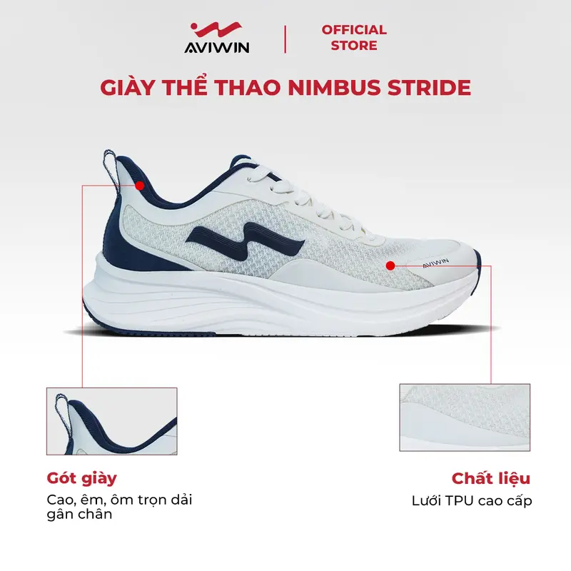 [AVIWIN VIỆT NAM][GIÀY THỂ THAO SNEAKER][NÂNG 1 SIZE] Giày sneaker thể thao chạy bộ chính hãng Aviwin NIMBUS STRIDE siêu nhẹ, êm ái, đàn hồi cao phù hợp cho nam cả nữ - Nâng lên 1 Size 2