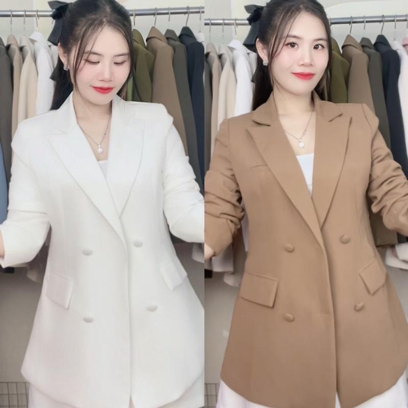 Áo blazer nữ dáng ôm có chiết eo nút bọc 2 lớp có túi thật A2 khoác thun layer A2