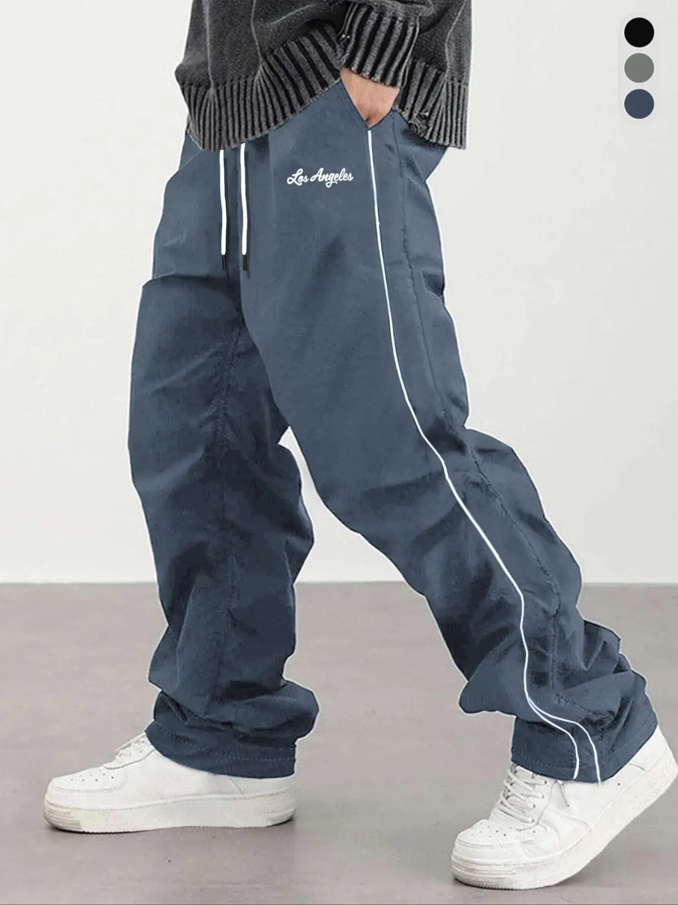 Men's Letter Embroidery Drawstring Waist Wide Leg Pants, Casual Comfy Pocket Trousers for Daily Wear, Fashionable Men's Bottoms for All Seasons
