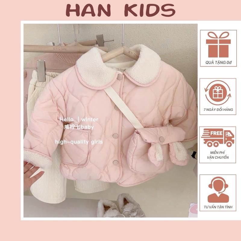  Hàng QC Áo khoác trẻ em Áo phao lót lông cho bé gái Tặng kèm túi