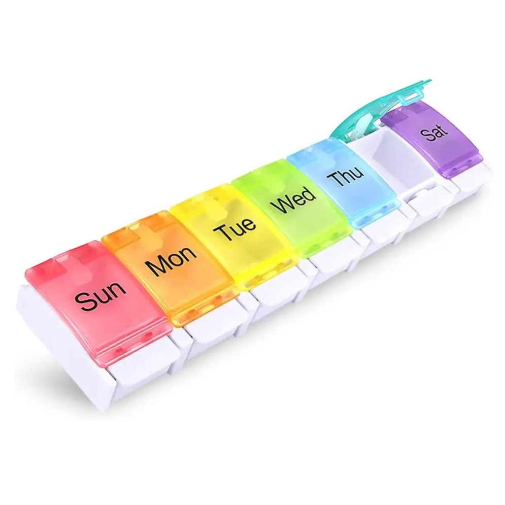 Rainbow 7 Days Pill Organizer, 1 Count Portable Travel Pill Box, Weekly Pill Storage Box, Pill Organizer Box