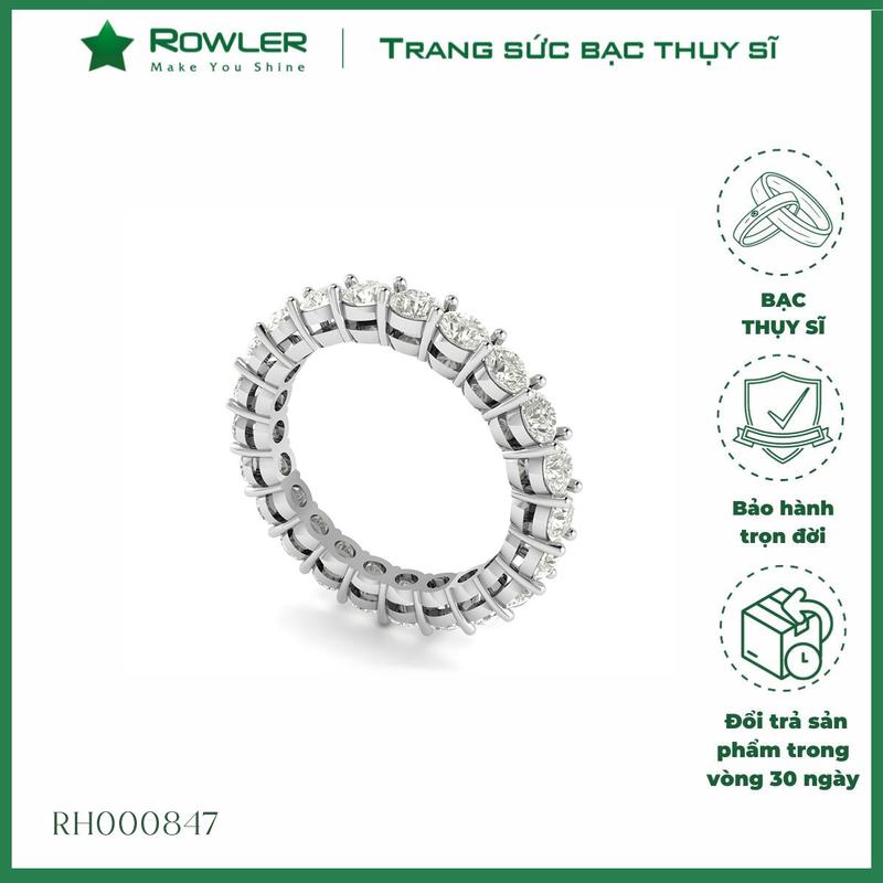  Nhẫn bạc Thụy Sĩ đính full đá Moissanite 3.0ly  - ROWLER 