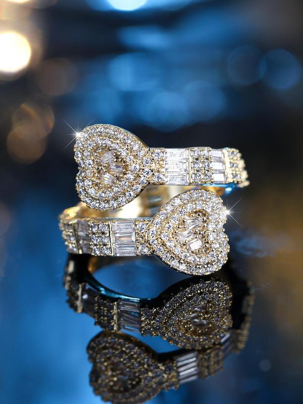 Fashion Heart Design Rhinestone Decor Cuff Ring, Elegant Trendy Simple Luxury Rings Jewelry for Daily Wear, Fashion Accessories for Women, Valentine's Day, Gift 3