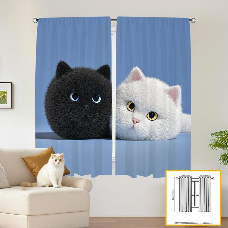 Cartoon Cat Pattern Door Curtain, 2 Counts/set Modern Casual Door Curtain, Home Decor for Living Room Bedroom Study Room 3