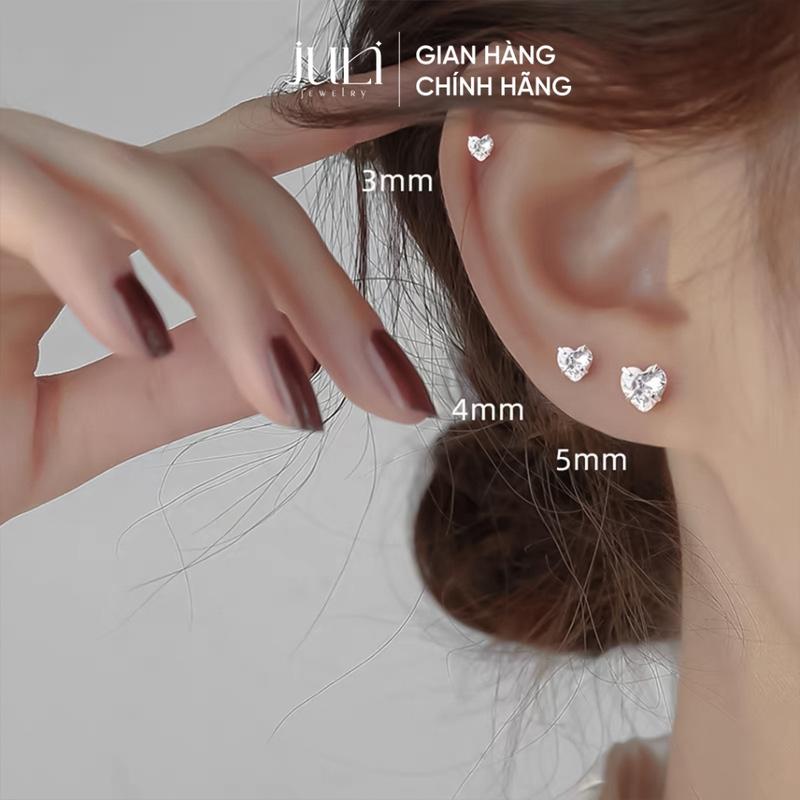 [Khuyến Mãi]Bông tai bằng bạc Ý trắng sáng lấp lánh, đính Kim Cương sang trọng Hot trend|KT1031 JULI 7