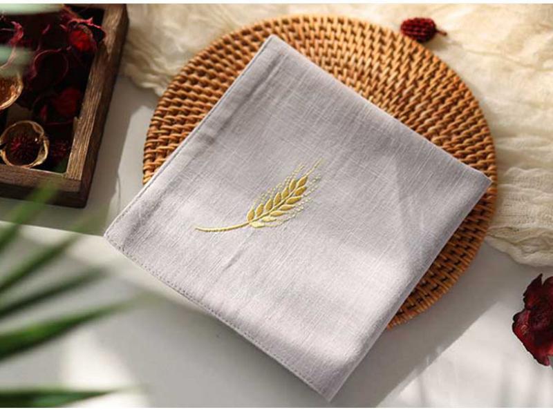 Product Introduction of New Pure Cotton Ancient Style Handkerchief for Men and Women Couples Double Layer Sweat Towel Embroidered Wheat Spike Gift with Embroidered Words 10