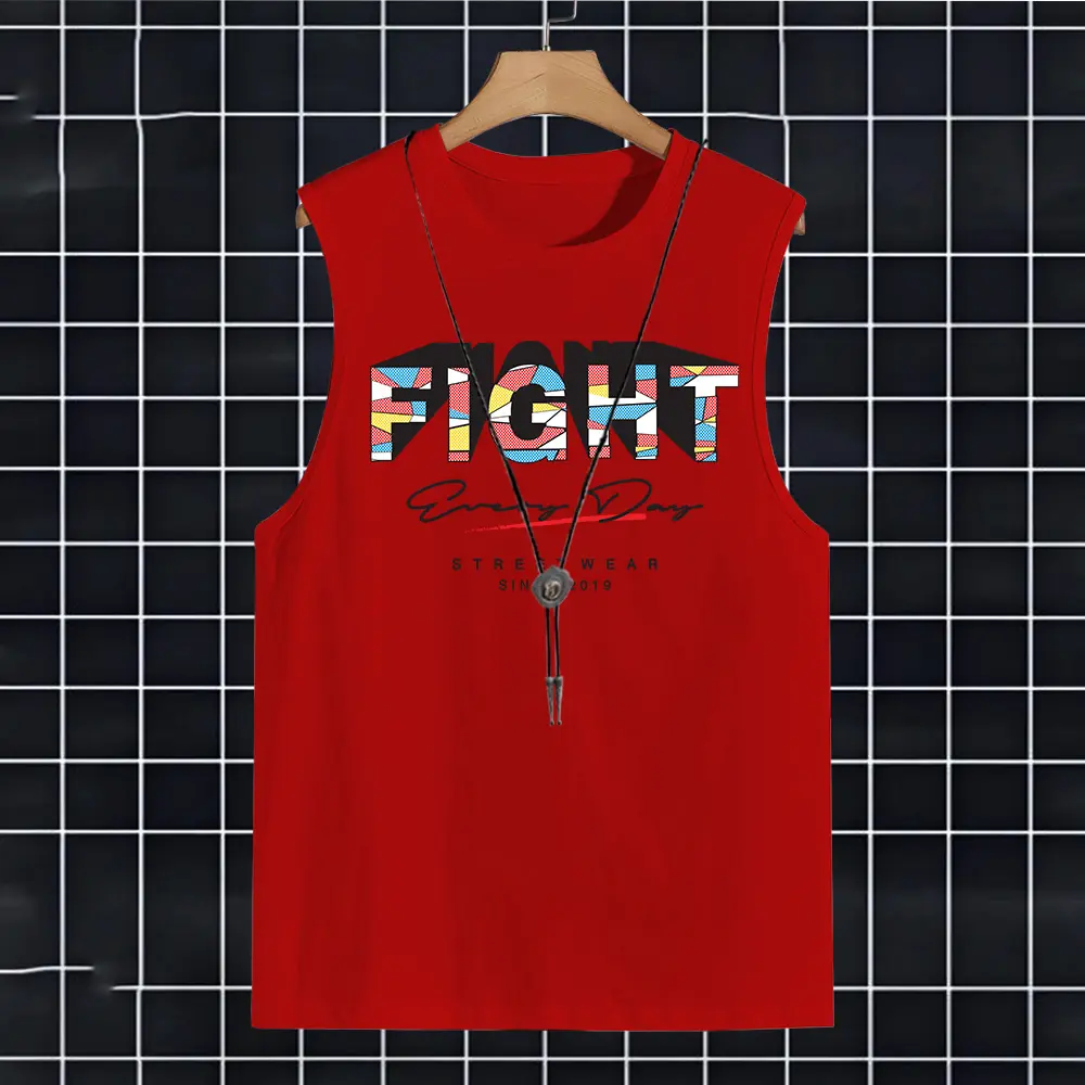 2D printed individual creative multi-color sleeveless sports vest men's short sleeve top outdoor fitness wear casual vest