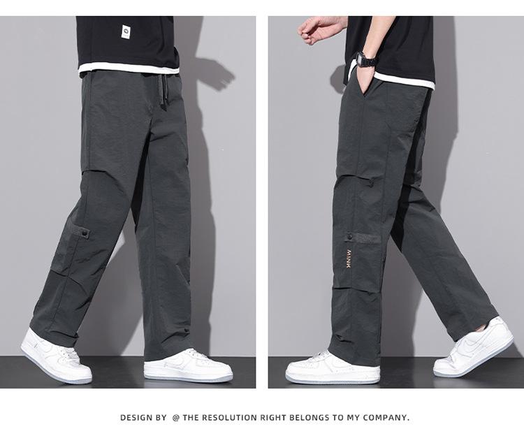 Product Introduction of Spring and Summer New Trend Overalls Men's Comfortable and Loose Umbrella Soldiers Quick-Drying Straight Mop Casual Pants for Boys 11