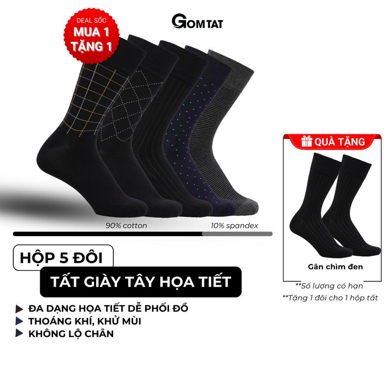 Hộp 5 đôi tất đi giày tây cổ cao GOMTAT mẫu MIX01, vớ nam công sở chất liệu cotton cao cấp hút ẩm thoáng khí, tất nam công sở, vớ nam cao cổ Menswear - GOM-MIX01-CB5