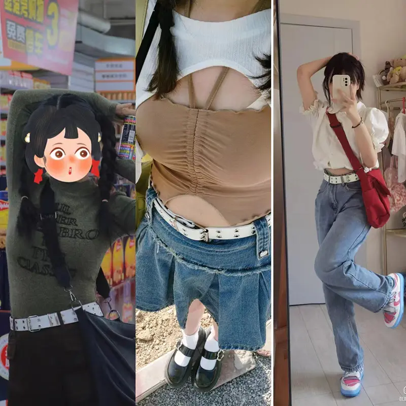 Thắt Lưng Dây Chuyền Xích, Thời Trang, Phong Cách Punk, Có Thể Điều Chỉnh, Ngôi Sao Rỗng Khóa Hai Ngực, Khóa Kim Loại, Làm Bằng Da, Thích Hợp Cho Quần Jean, Dây Thắt Lưng 3