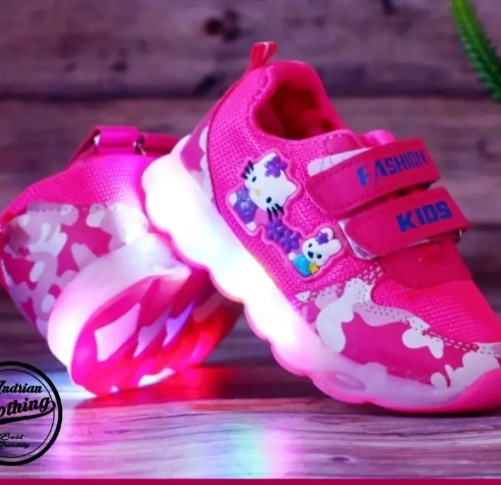 Sepatu led anak perempuan motif hello kitty