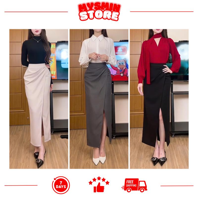 [HÀNG ĐẸP- GIÁ MỞ BÁN ] Chân váy ôm body bút chì xẻ trước thiết kế nhún eo che bụng dáng dài (92cm)  - Chất vải GOLD NHẬT mềm mát mặc đi làm, đi chơi, đi tiệc,.... CV156