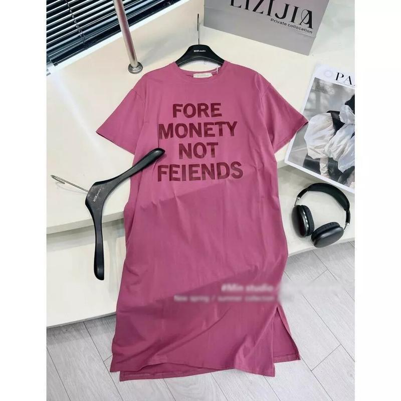 Váy bầu Đầm bầu cotton hàn mềm mại co dãn thoáng mát in chữ nổi bật Nữ Voi Women Dress 4