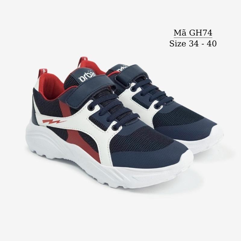 Giày thể thao bé trai trẻ em học sinh nam tiểu trung học siêu nhẹ kháng khuẩn cao cấp 8 - 12 tuổi mang đi học chạy bộ chơi bóng rổ xanh đen pha trắng thời trang GH74