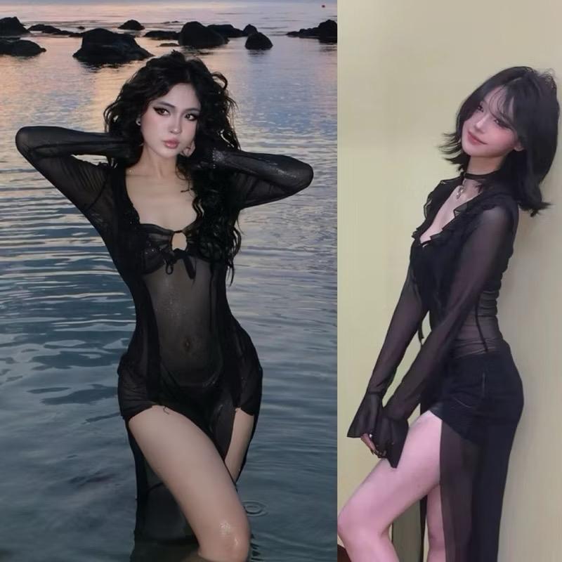 váy maxi đi biển sexy sẻ tà sâu 1