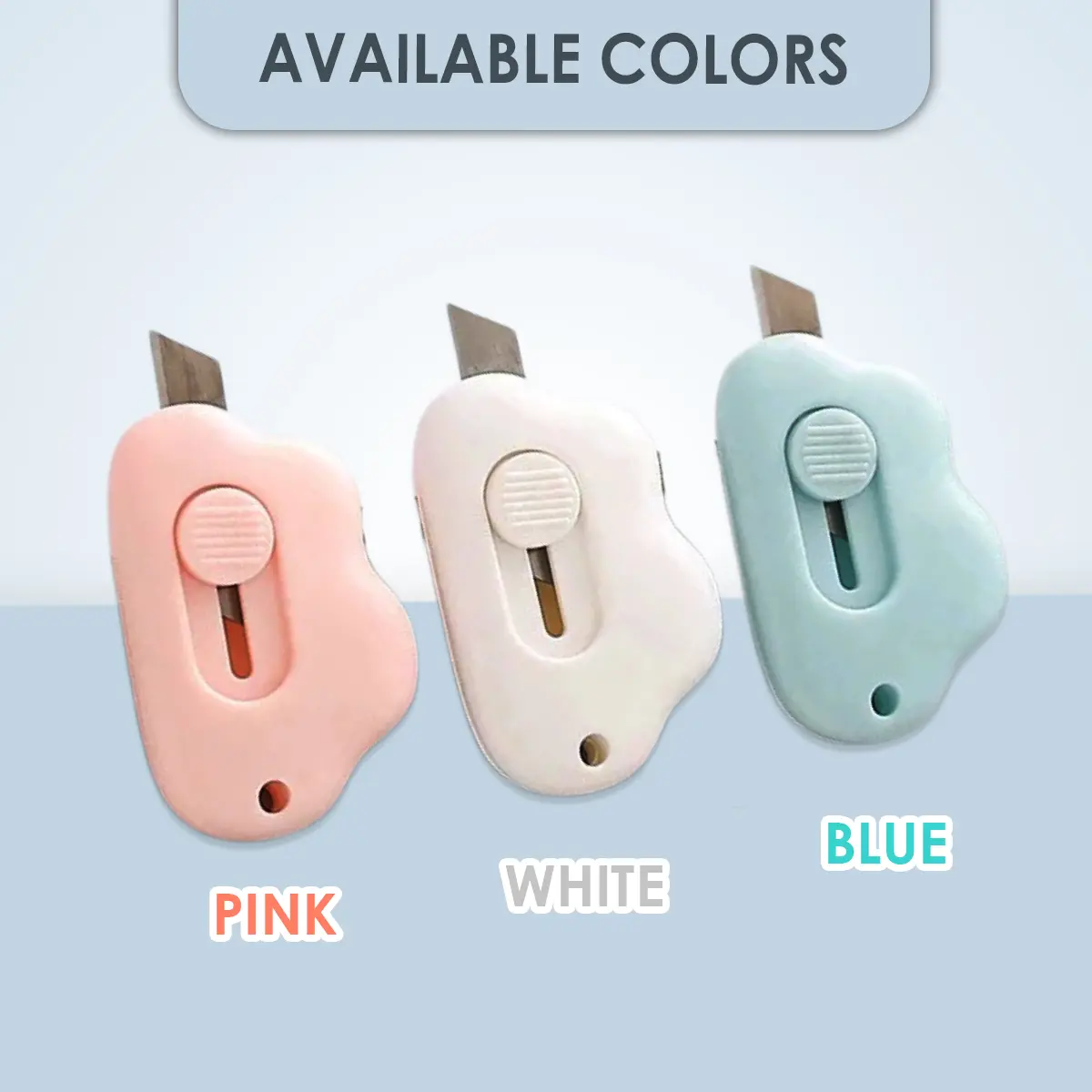 Cute Art Knife Mini Cutter Cat Paw Cloud Knife Stationary School Supplies - White/Blue/Pink