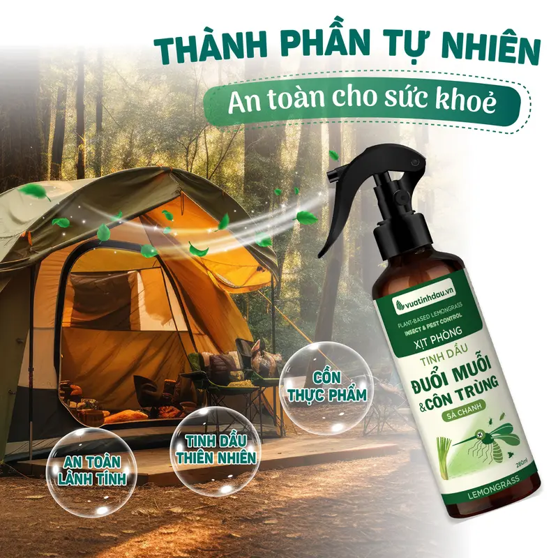 Xịt Phòng Đuổi Muỗi Và Côn Trùng Tinh Dầu Sả Chanh VUATINHDAU 280ml Khử Mùi,Đuổi Muỗi Thơm Phòng Ngủ 2