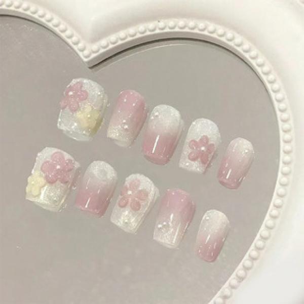 Product Introduction of Mid-Length Ballet Nail Ice Transparent Pink Creamy Green Color Matching Nail Sticker Wear Nail Wholesale Finished Product 24 Pieces Nails 21