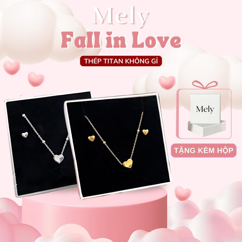   KHÔNG ĐEN GỈ  Dây chuyền bông tai nữ hình trái tim titan sợi mảnh Trang Sức tinh tế đơn giản- Mely AT25 