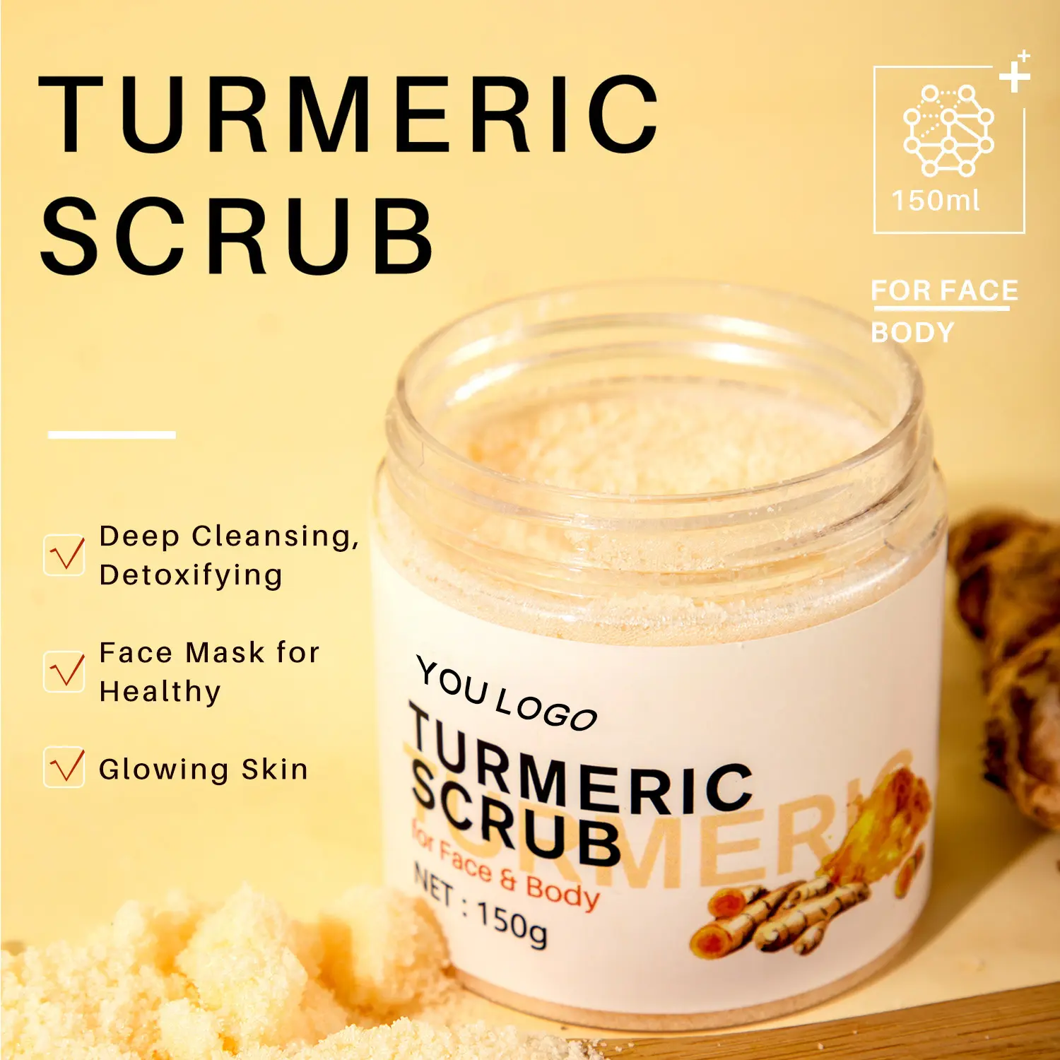 Exclusive for Cross-Border Turmeric Scrub Turmeric Facial Scrub Salt Particles Deep Cleansing Exfoliating Exfoliating Exfoliating