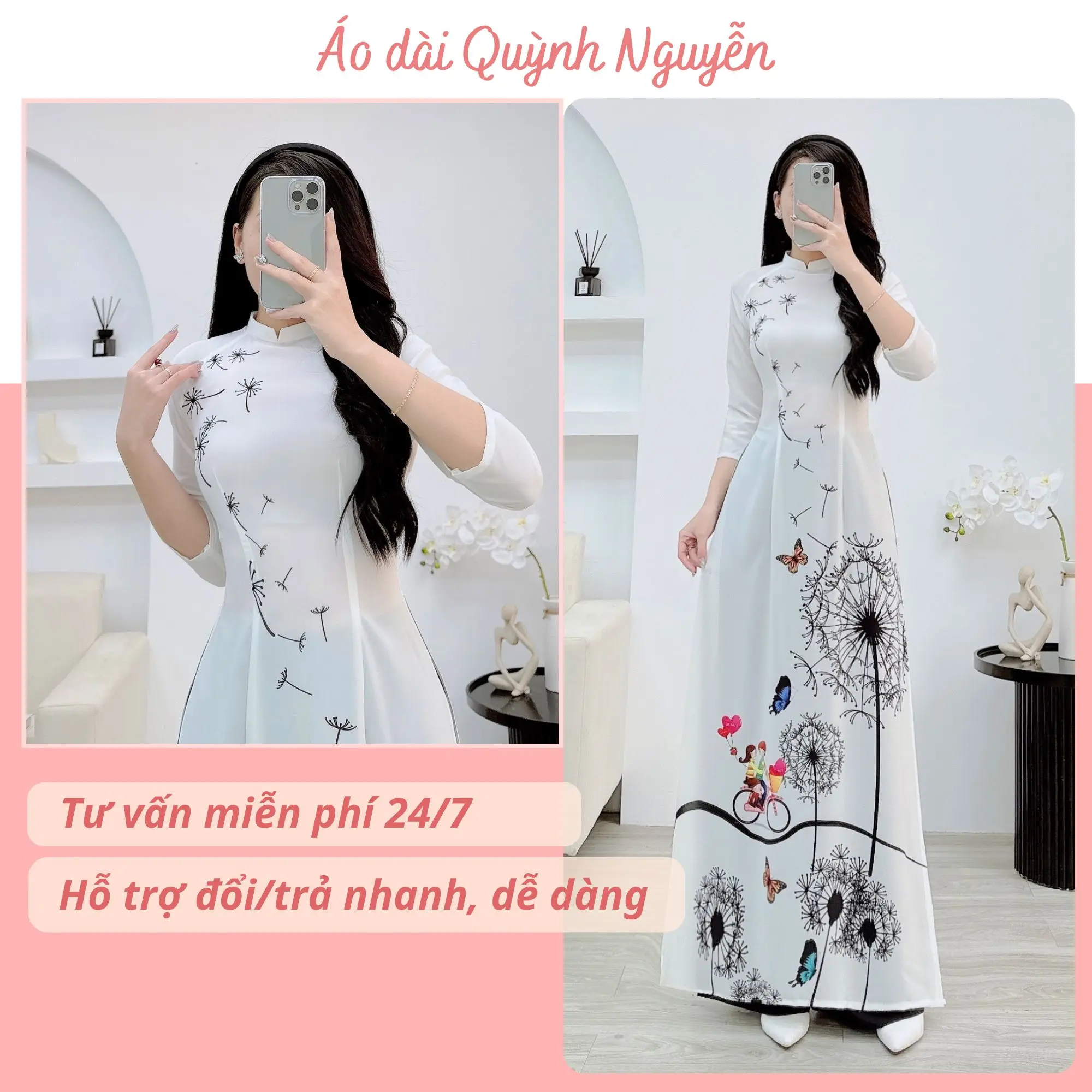Áo dài nữ hoa nhí nữ in 6d lụa nhật MÃ N35 Women Dress