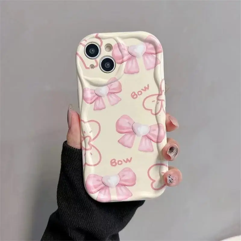 Ốp Iphone mềm hình nơ hồng dễ thương kèm dây đeo viền nổi cạnh sóng iphone 16 16pro 16promax XS 11 12 13 14 15plus xx418 4