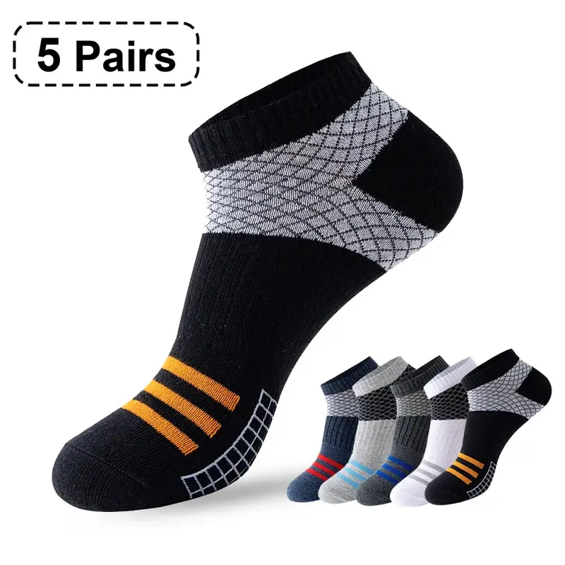 5 Pairs of Low-Top Men's Socks Spring/Summer Breathable Sports Socks Men's Short Ankle Sports Socks Thin Cut Plaid Men's Four Seasons Universal Socks Outdoor