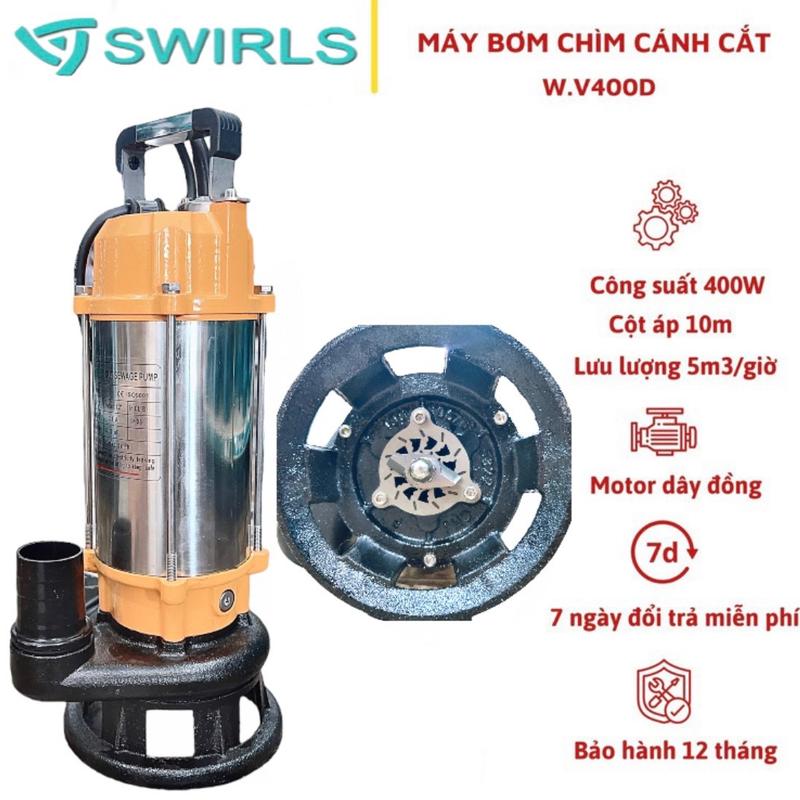  Máy bơm chìm nước thải cắt rác 400W  0.55HP  Swirls Thân inox 304 - Bảo hành 1 năm Bơm chìm hút hố bioga hút bùn loãng 