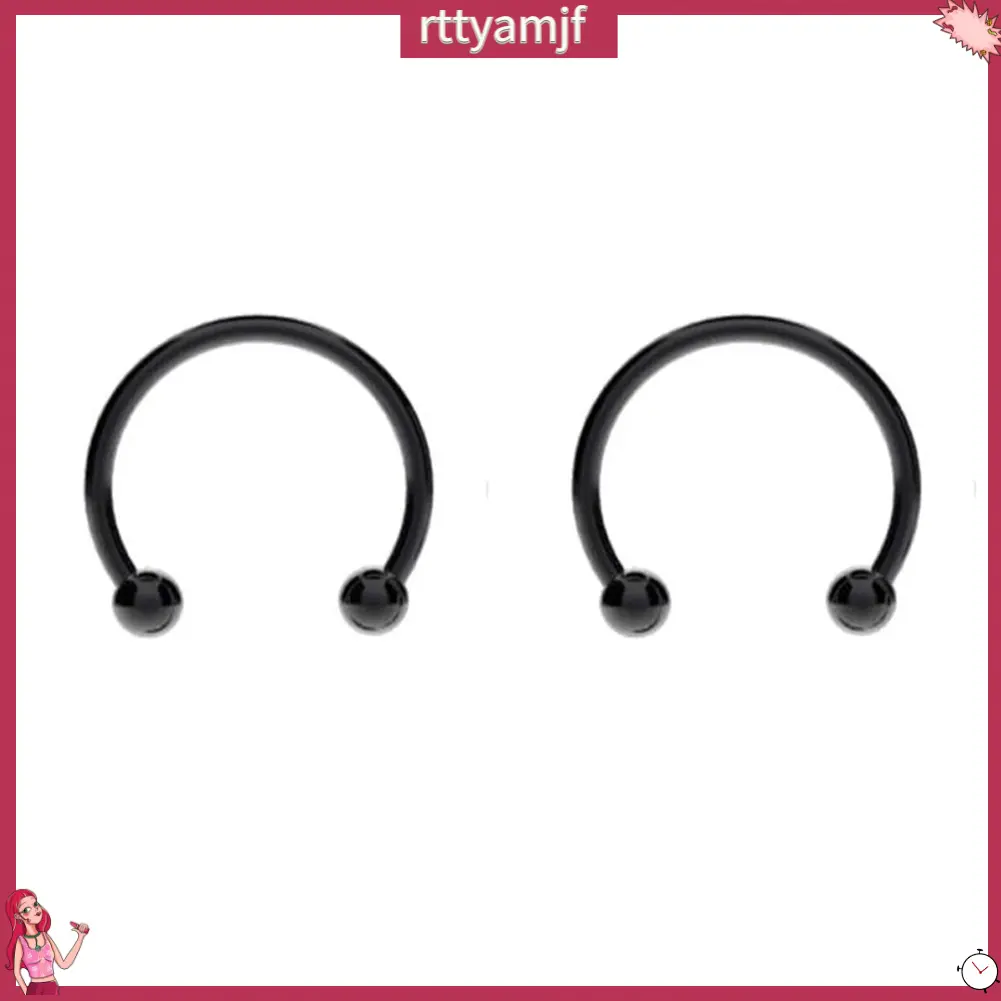 rttyamjf- 2Pcs Stainless Steel Horseshoe Shape Hoop Nose Ring Earring Studs Body Piercing