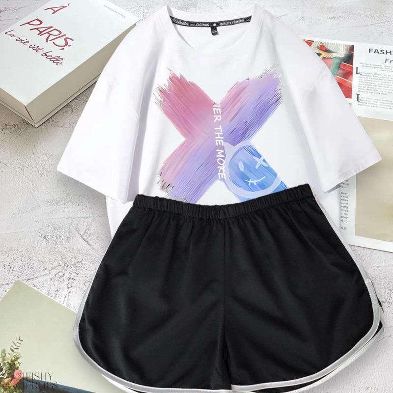 bộ quần đùi viền áo croptop in hình bé bánh bao