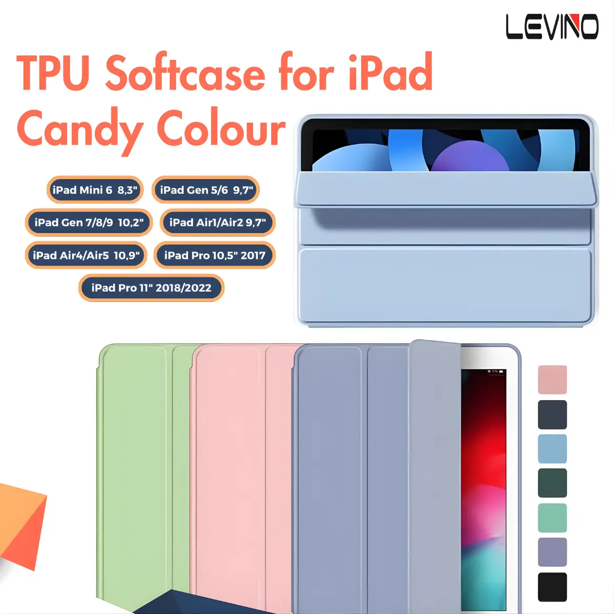 LEVINO Smart Casing Macaron Colour Compatible For iPad 9 Gen 9/8/7 10.2" Air1/2 Air3 10.5" Air 4/5 10.9" Pro 11" 2018