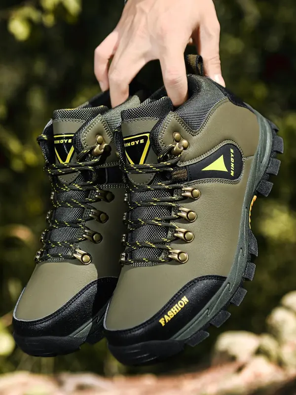 Men's 2024 Trendy Contrast Letter Print Lace Up Hiking Boots, Outdoor Sporty Mid Top Sneakers, Men Shoes for Summer Hiking Climbing Outdoor Activities, Rave Shoes, Gym Shoes, , Women Hiking Boots 0