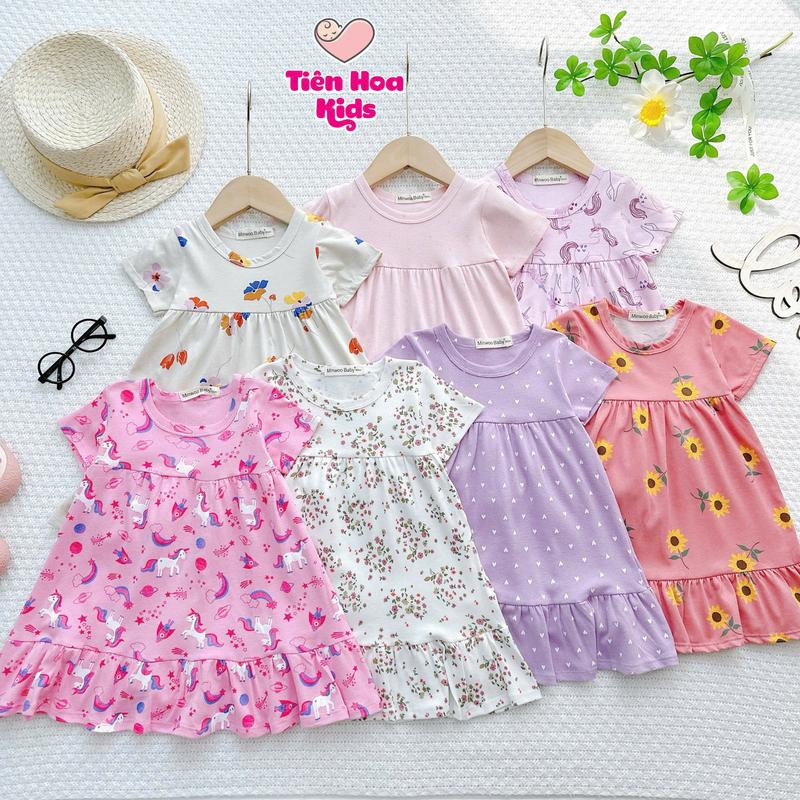 [Bé 7-19kg] Váy/Đầm Ngắn Tay Cotton Bozip Xuất Dư Siêu Mềm Mịn Mát Cho Bé Gái Mặc đi học đi chơi