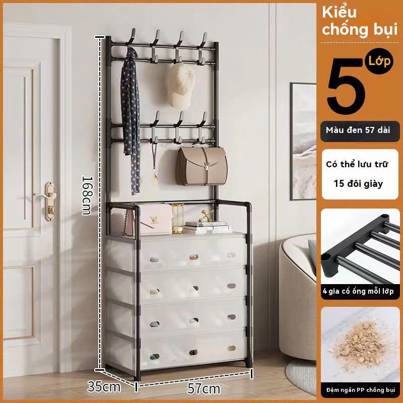 Kệ để giày 5 tầng chắn bụi kết hợp 8 móc treo đồ đa năng tiện ích ổn định hộp để & giá