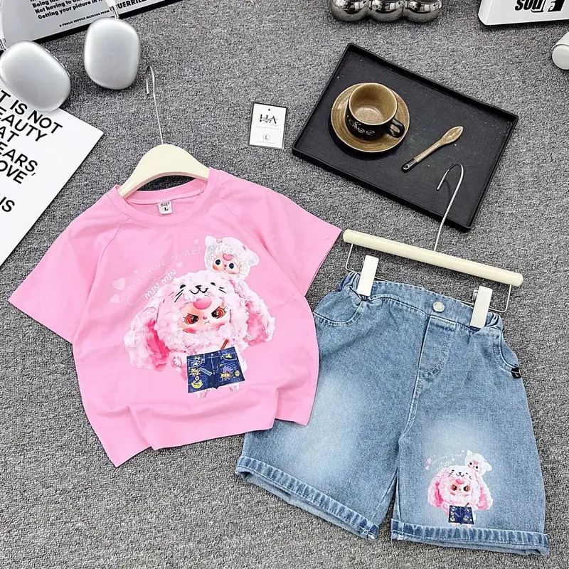 ( 11-35kg) Bộ quần bò jean cộc + áo phông in hình baby  cho bé gái mã 01 2